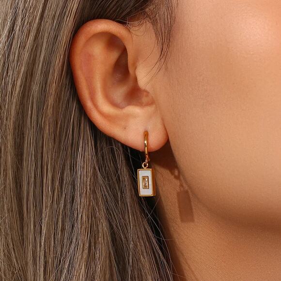 White Shell Vintage Acrylic Pendant Earrings 18K Gold Plated Stainless‎ S… - Picture 3 of 10